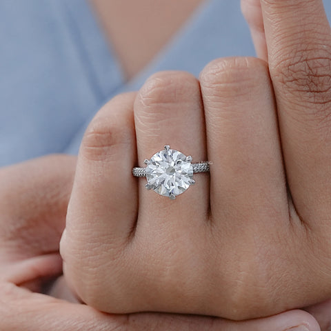 Round Cut Lab Diamond Pave Set Engagement Ring
