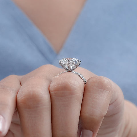 Round Cut Lab Diamond Pave Set Engagement Ring
