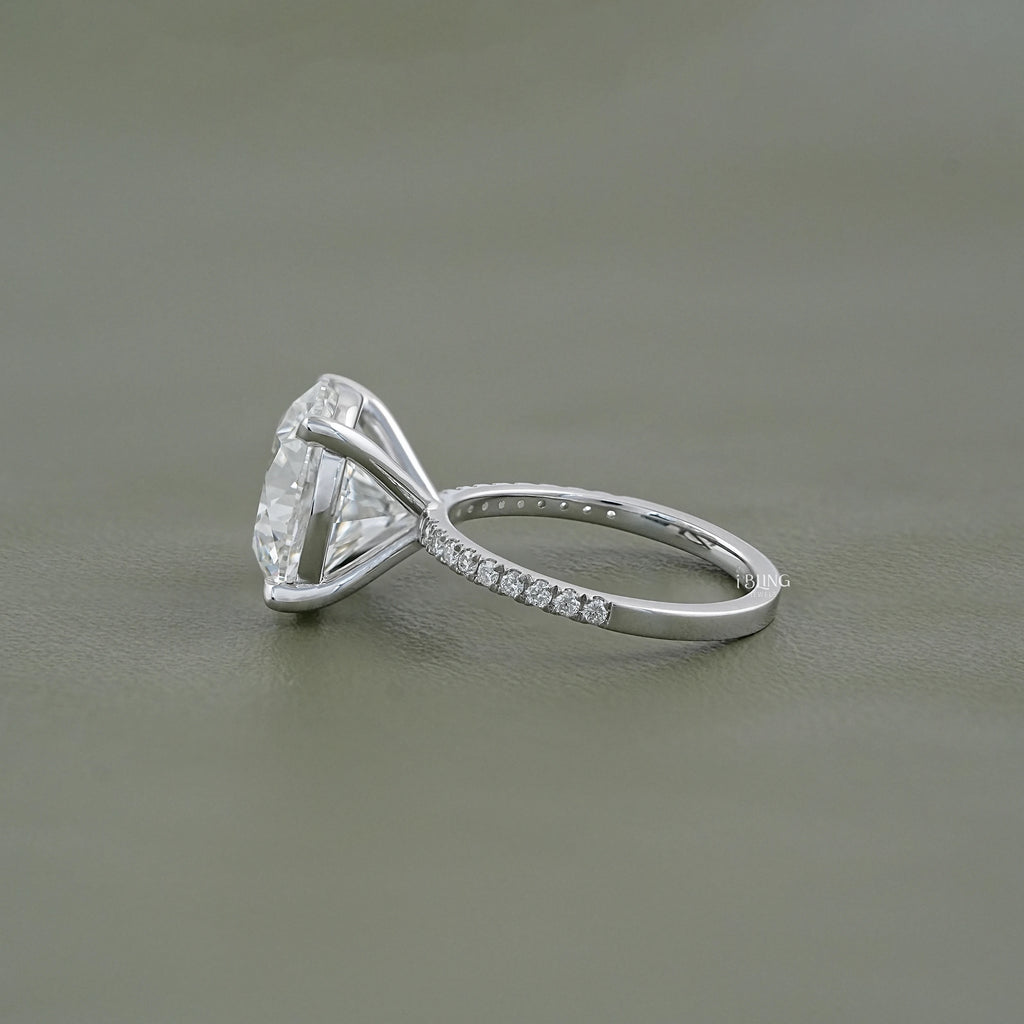 Round Cut Lab Diamond Solitaire Ring With Pavé Band