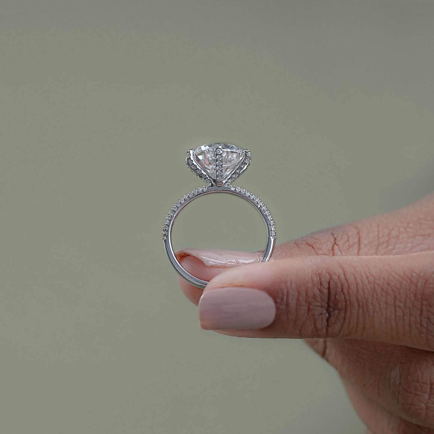 Round Cut Lab Diamond Pave Set Engagement Ring Halo Ring