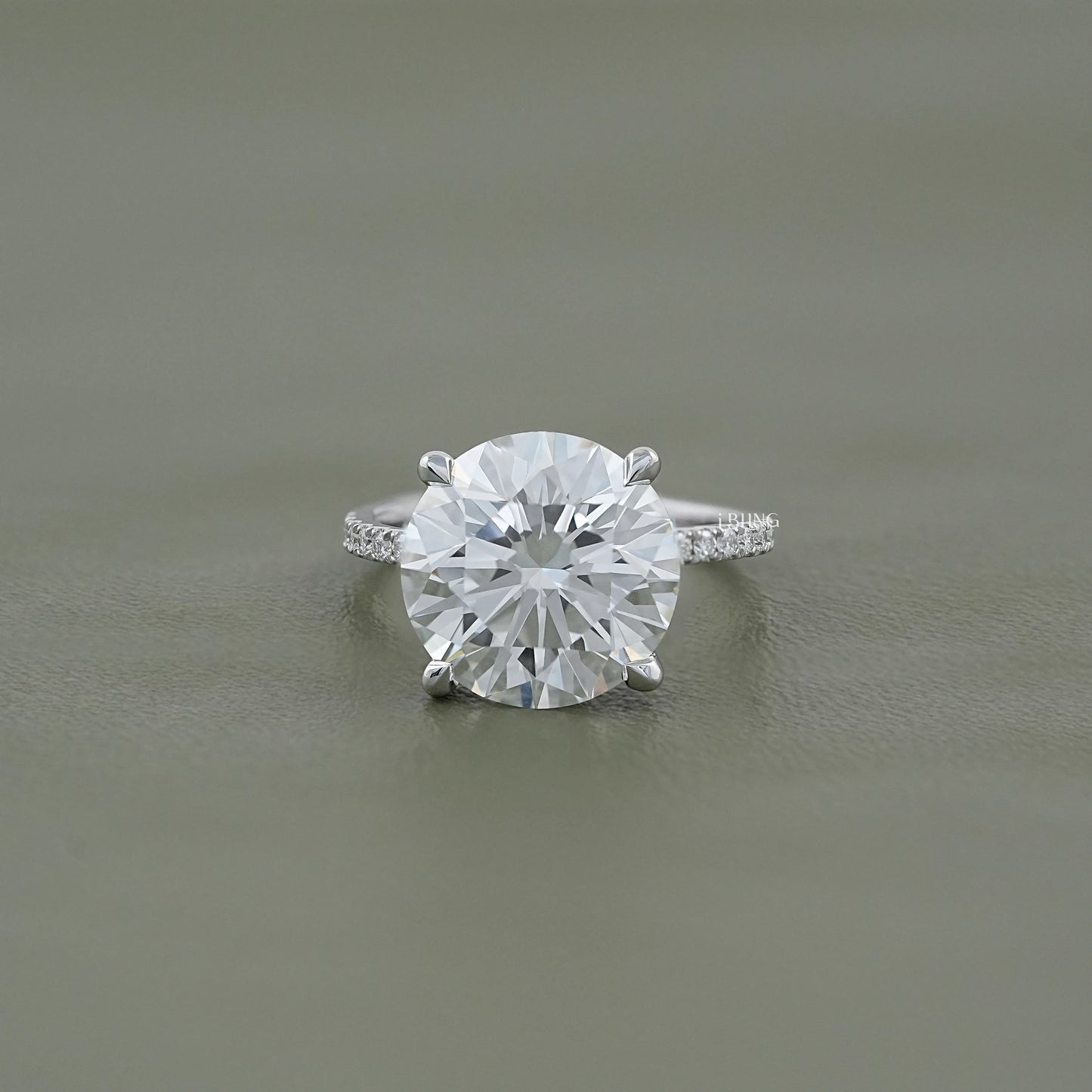 Round Cut Lab Diamond Solitaire Ring With Pavé Band Solitaire Ring