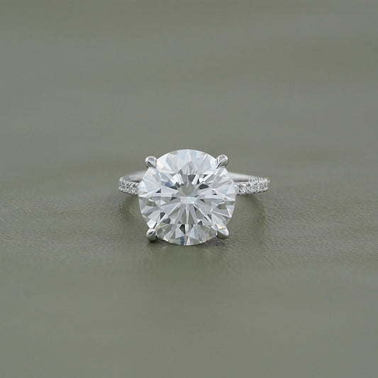 Round Cut Lab Diamond Solitaire Ring With Pavé Band Solitaire Ring