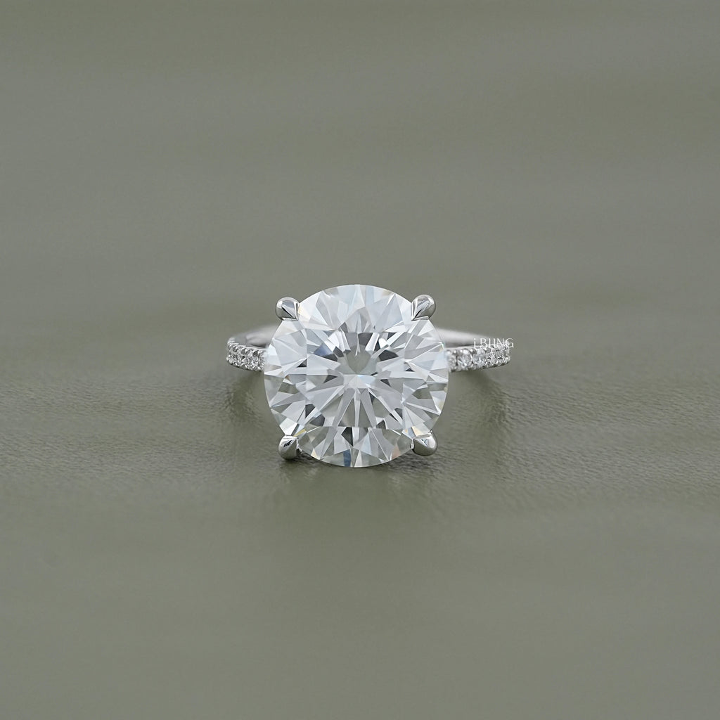 Round Cut Lab Diamond Solitaire Ring With Pavé Band