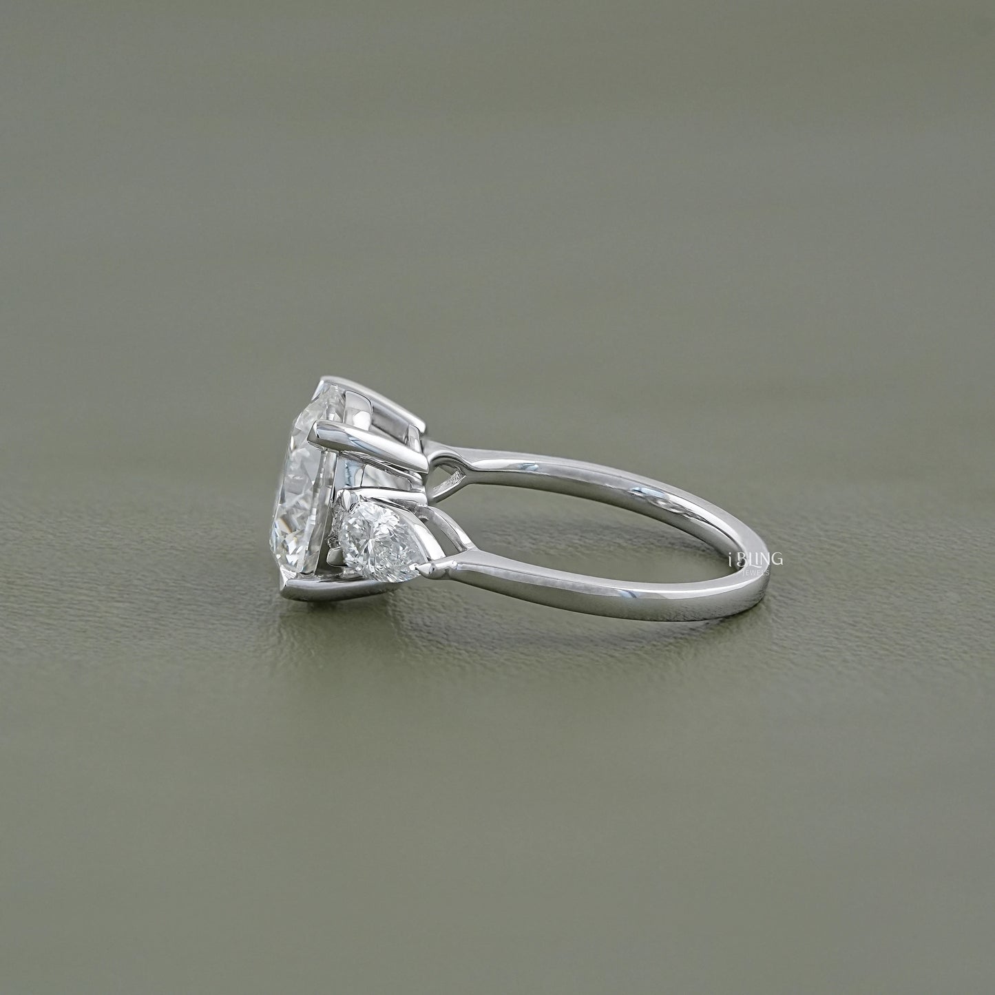 Round Cut Diamond Three Stone Ring With Pear Side Stones Solitaire Ring