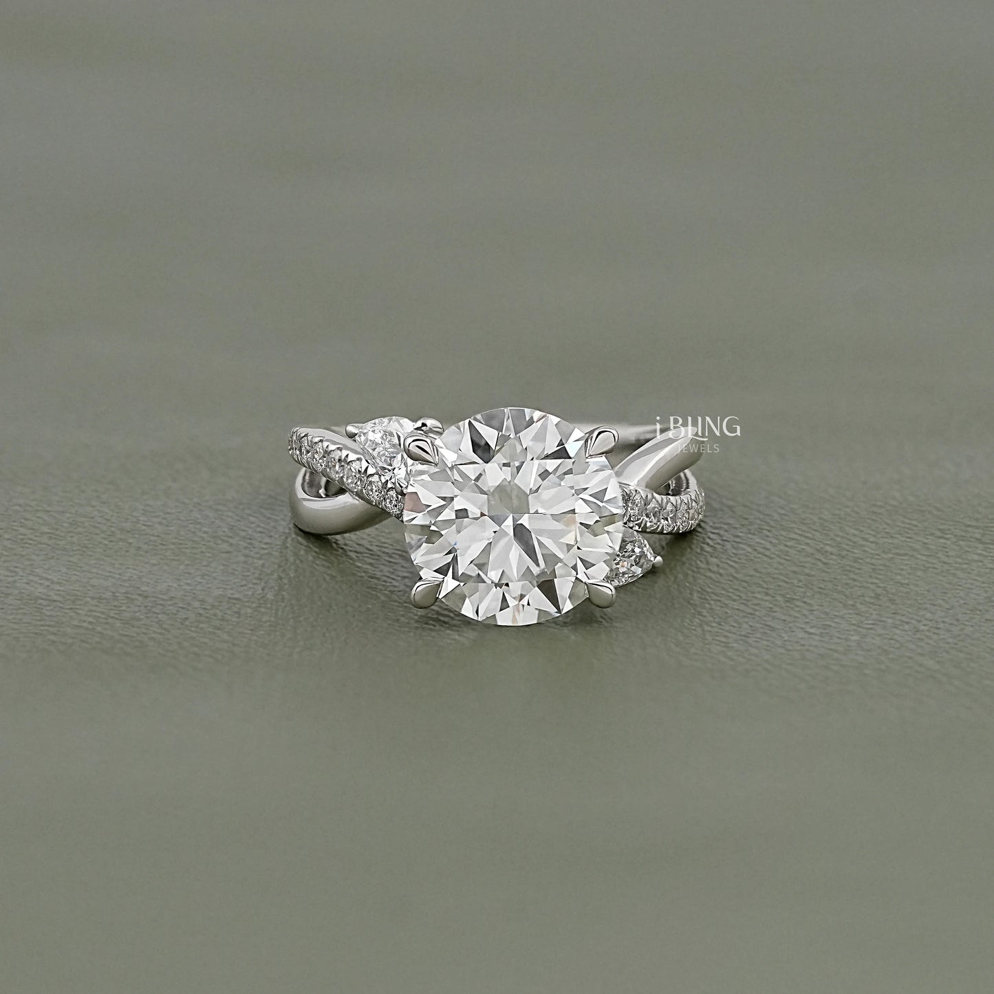 Round Cut Three Stone Twisted Accent Ring Solitaire Accent Ring