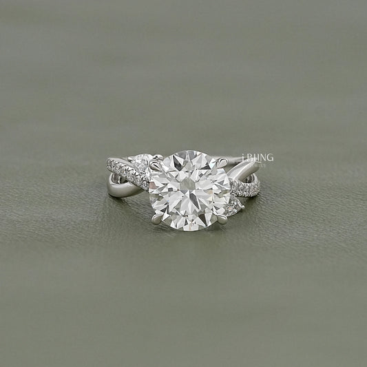 Round Cut Three Stone Twisted Accent Ring Solitaire Accent Ring