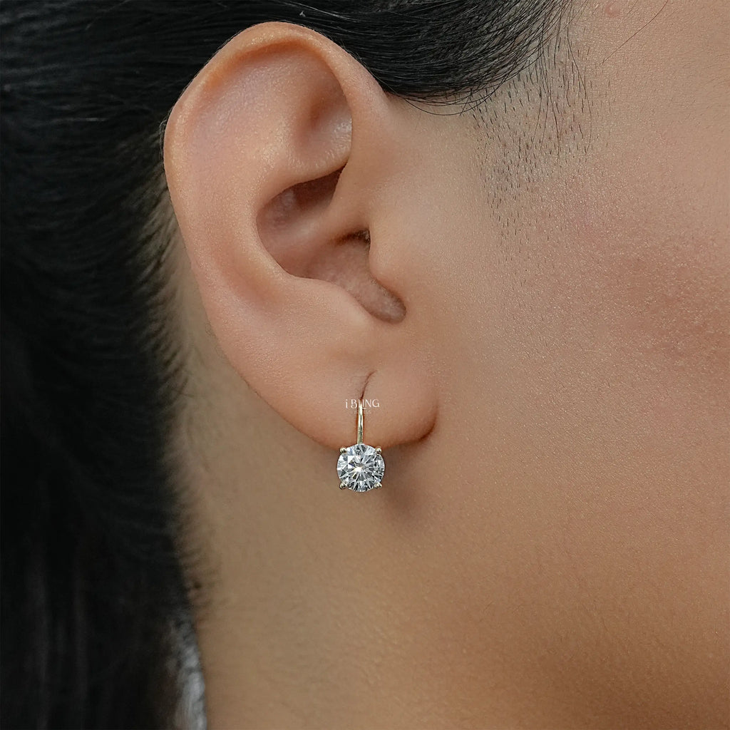 Round Cut Lab Grown Diamond Lever Back Earrings