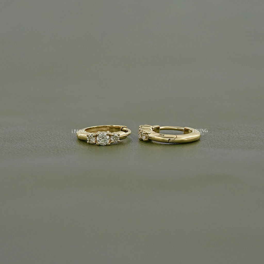 Round Three Stone Lab Diamond Hoop Earring