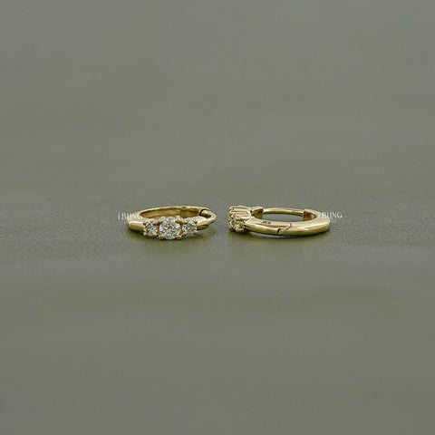 Round Three Stone Lab Diamond Hoop Earring