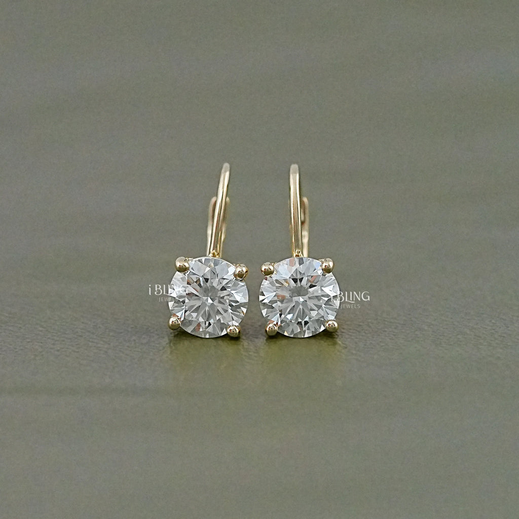 Round Cut Lab Grown Diamond Lever Back Earrings