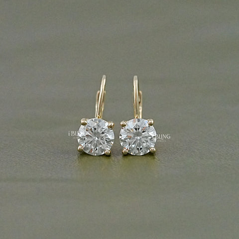 Round Cut Lab Grown Diamond Lever Back Earrings