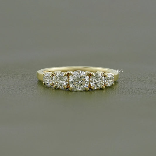 Round Lab Grown Diamond Five Stone Engagement Ring 5 Stone Ring