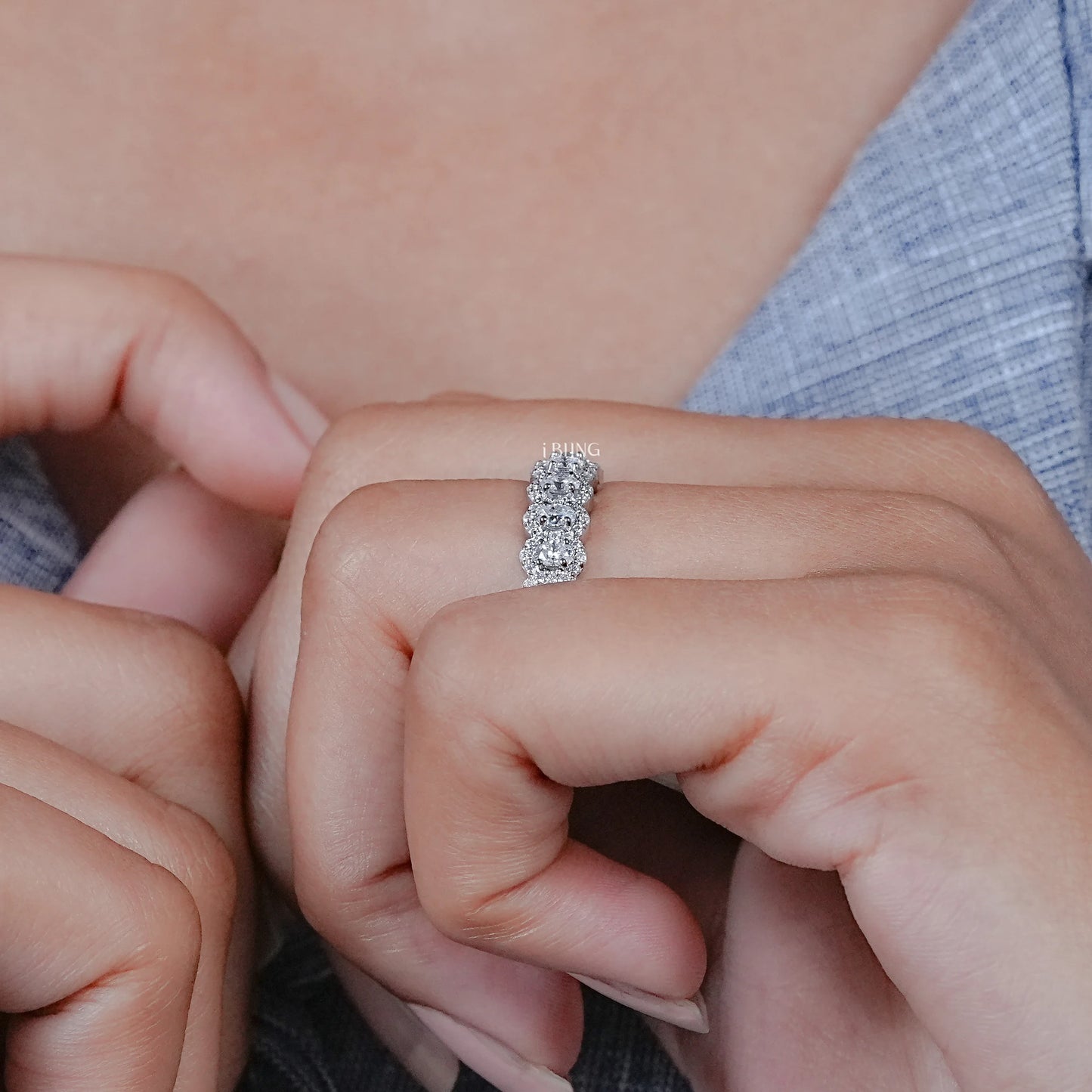 Oval Cut Lab Grown Diamond Halo Half Eternity Wedding Band