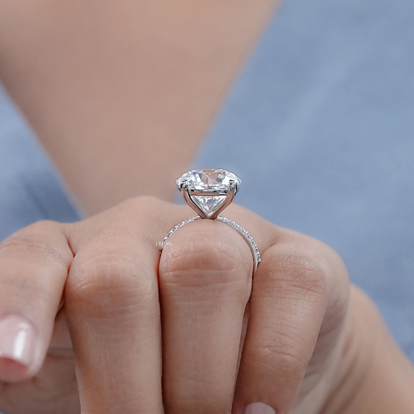 Round Cut Lab Diamond Solitaire Ring With Pavé Band Solitaire Ring