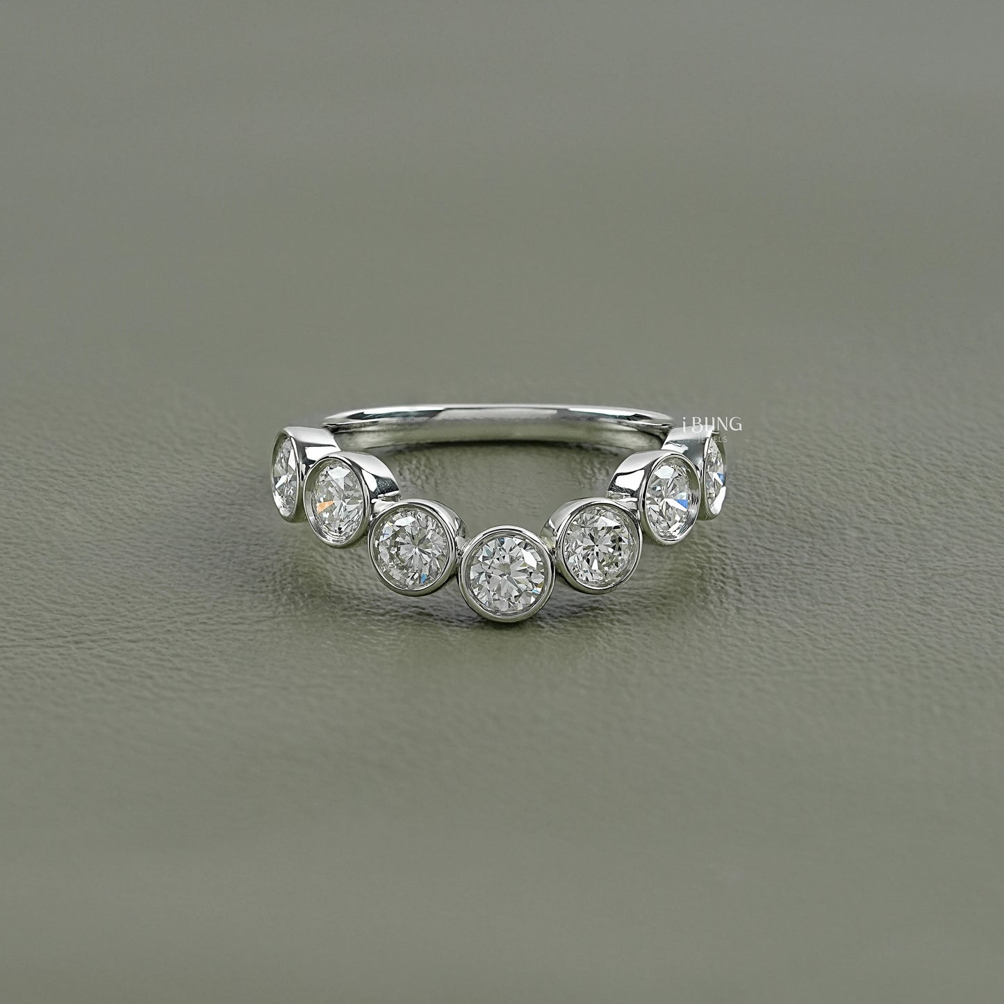 Round Cut Lab Diamond Bezel Set Curved Wedding Band