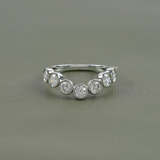 Round Cut Lab Diamond Bezel Set Curved Wedding Band Half Eternity