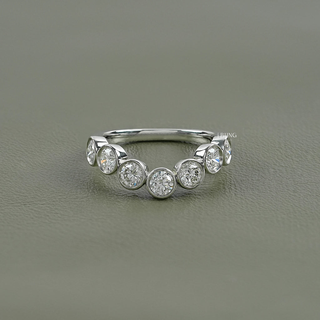 Round Cut Lab Diamond Bezel Set Curved Wedding Band