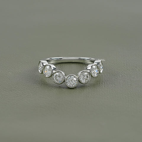 Round Cut Lab Diamond Bezel Set Curved Wedding Band