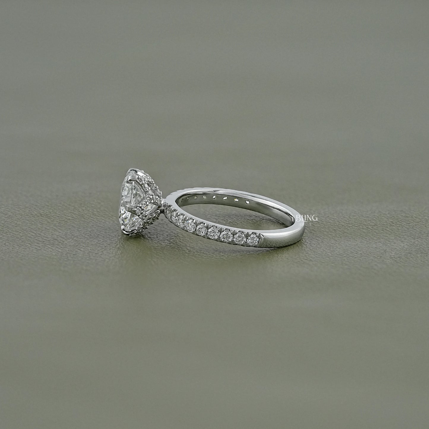 Round Cut Lab Diamond Hidden Halo Solitaire Ring Solitaire Accent Ring