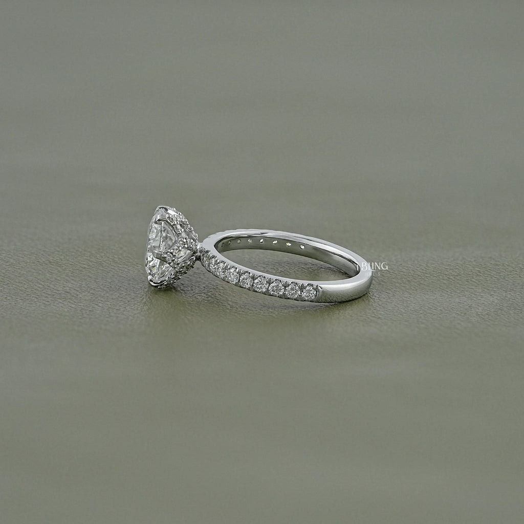 Round Cut Lab Diamond Hidden Halo Solitaire Ring
