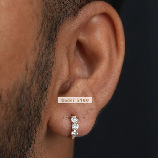 Round Cut Lab Diamond Men's Hoop Earrings