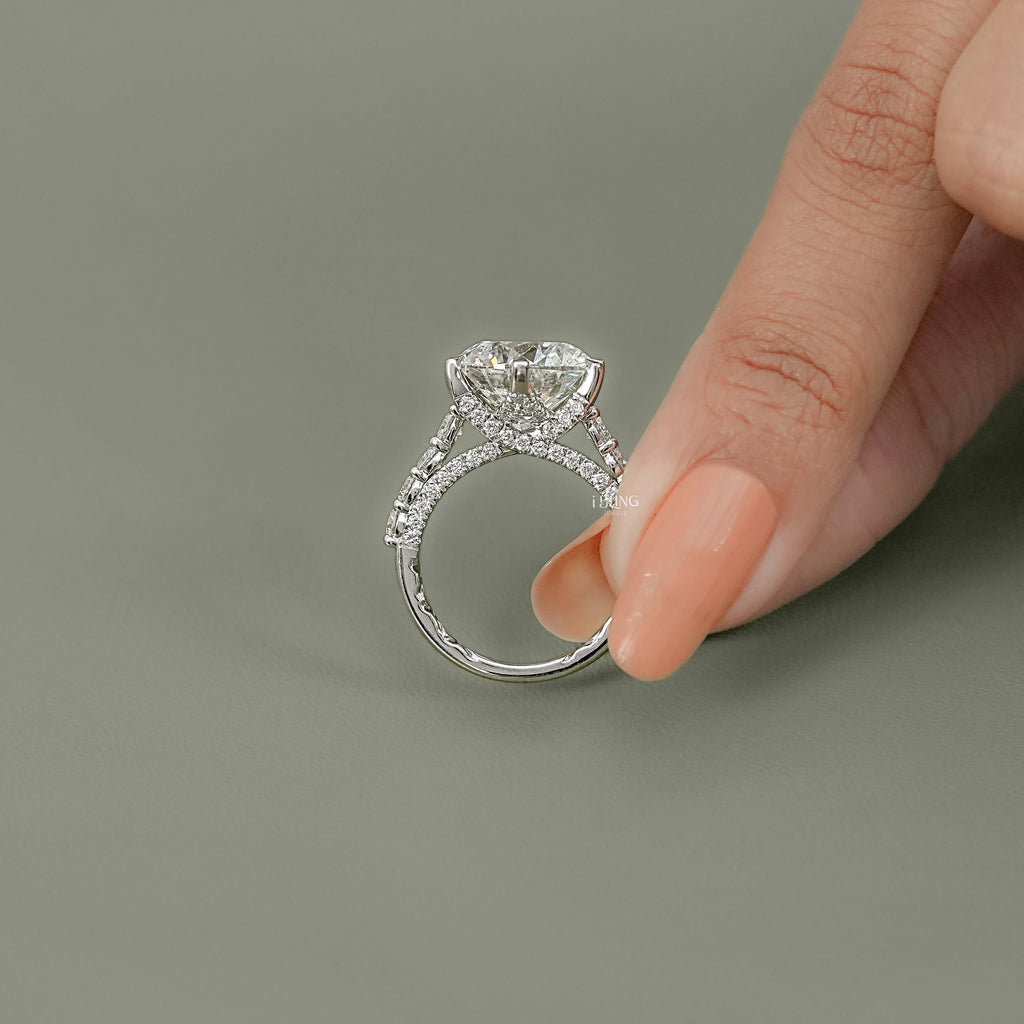 Round Lab Diamond Solitaire Pave Engagement Ring