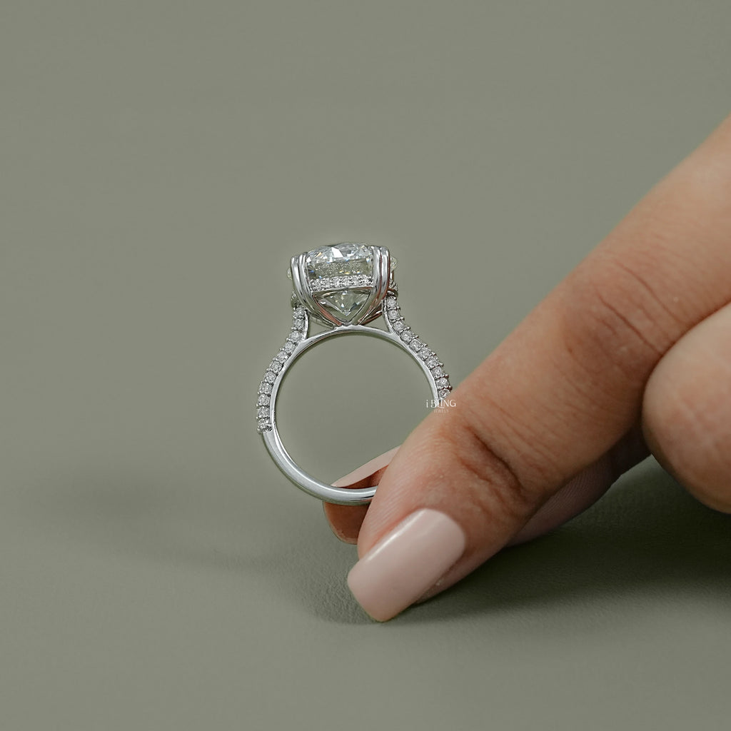 Round Cut Hidden Halo Pave Engagement Ring