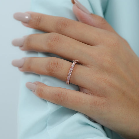 Pink Round Cut Lab Diamond Half Eternity Wedding Band