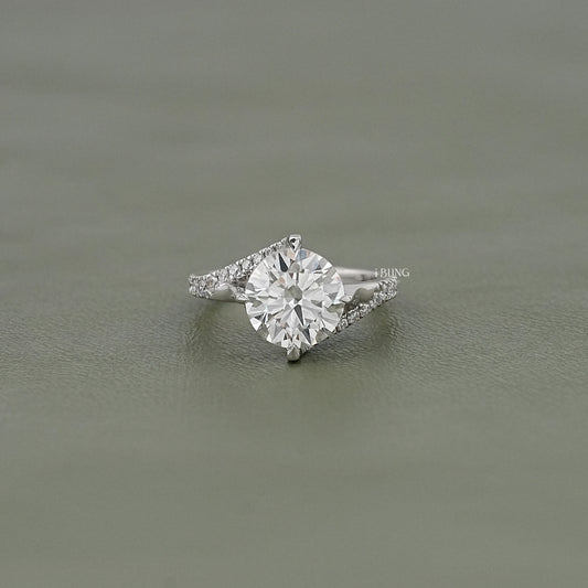 Round Cut Diamond Bypass Accent Engagement Ring Solitaire Accent Ring