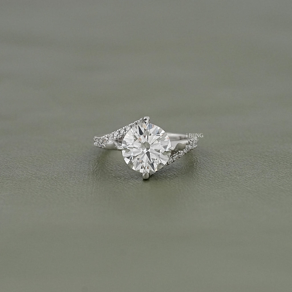 Round Cut Diamond Bypass Accent Engagement Ring
