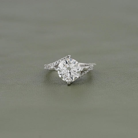 Round Cut Diamond Bypass Accent Engagement Ring