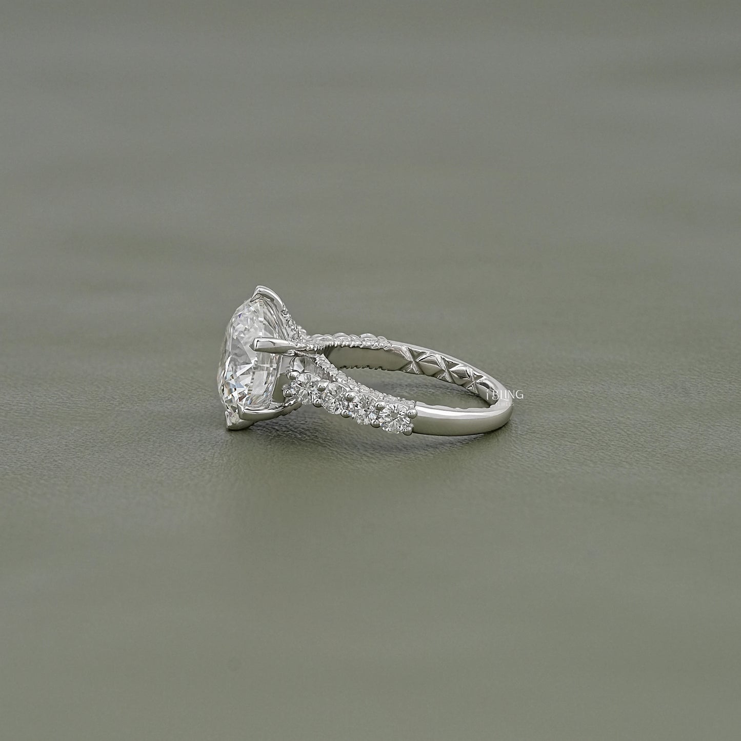 Round Lab Diamond Solitaire Pave Engagement Ring Solitaire Accent Ring
