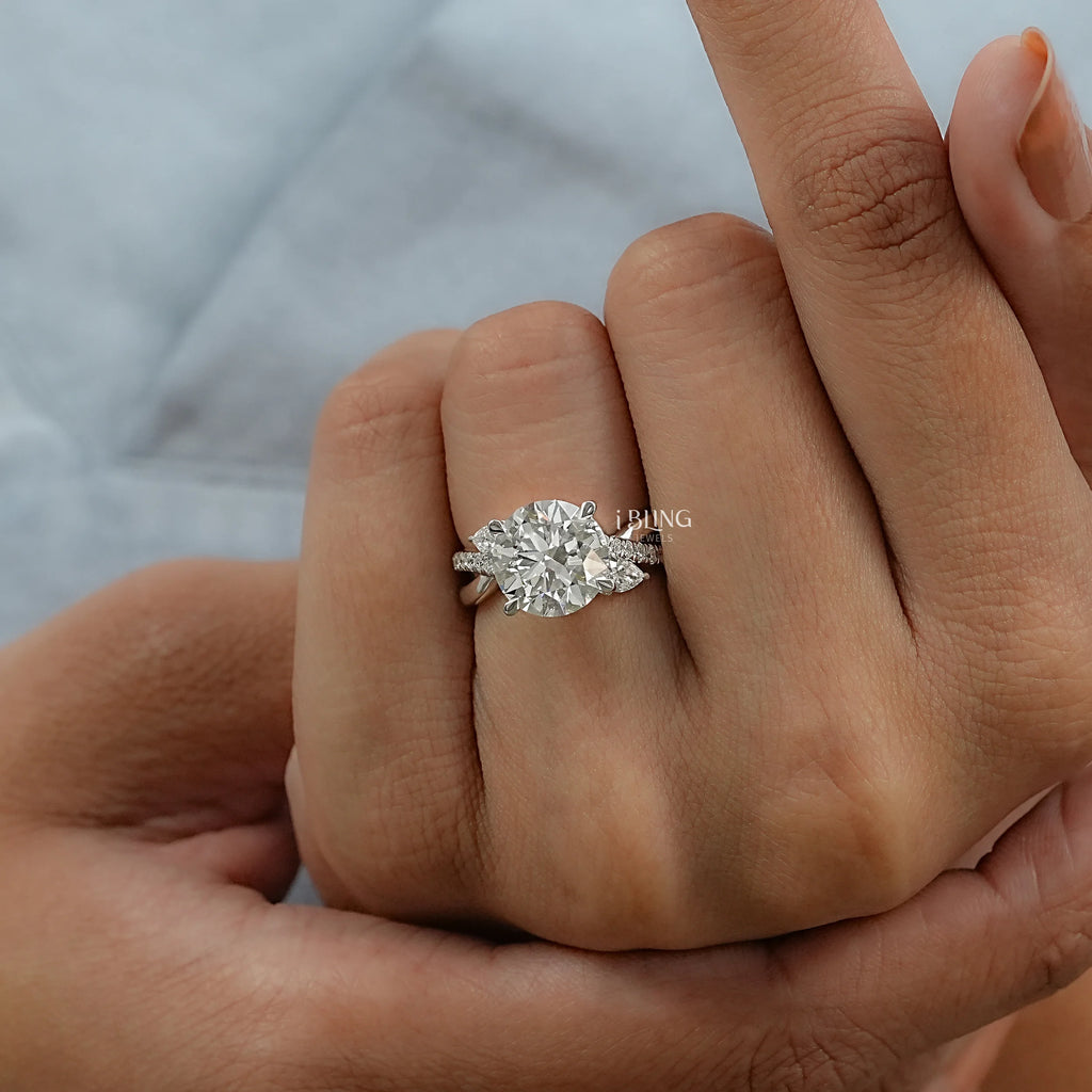 Round Cut Three Stone Twisted Accent Ring