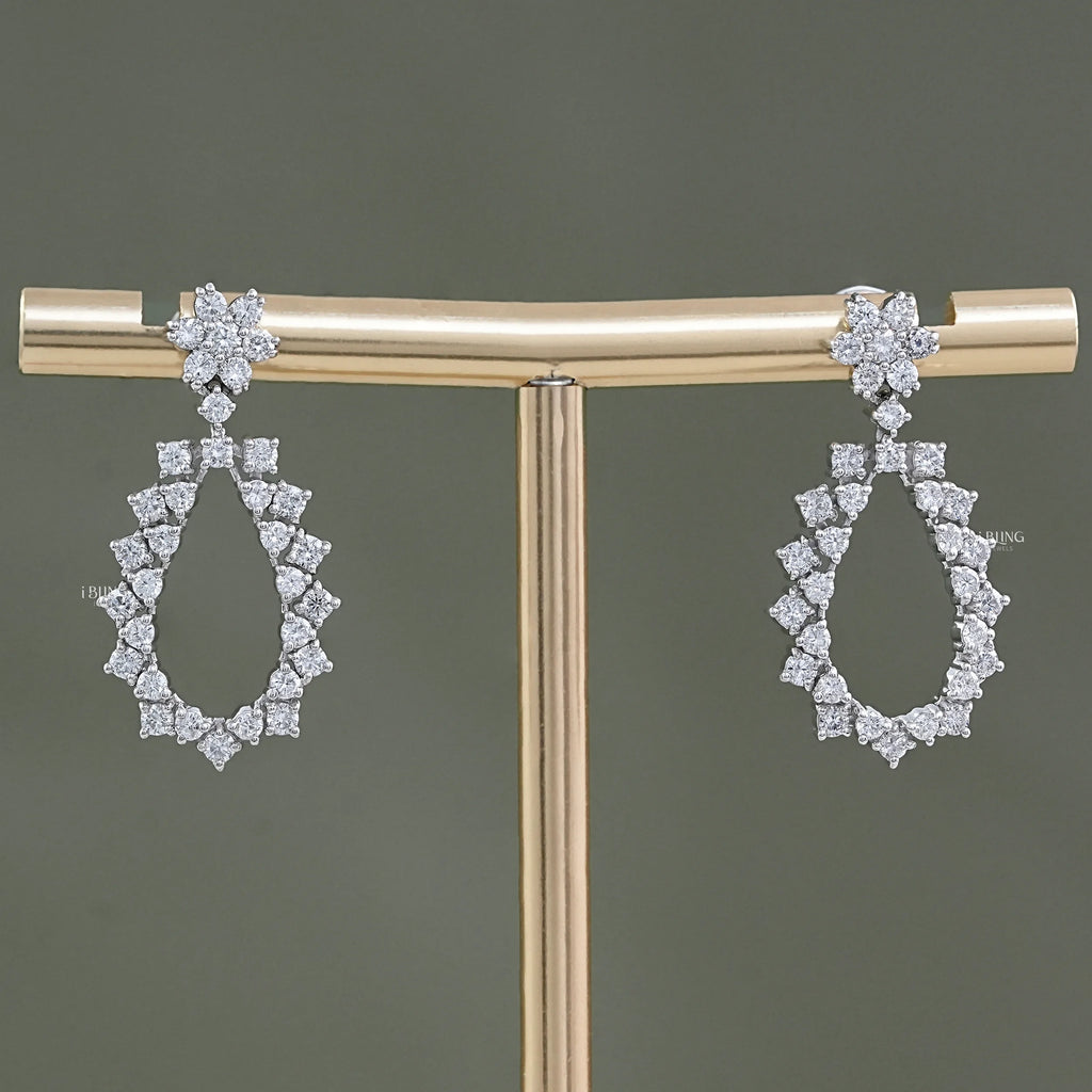 Round Cut Lab Grown Diamond Dangle Drop Earrings