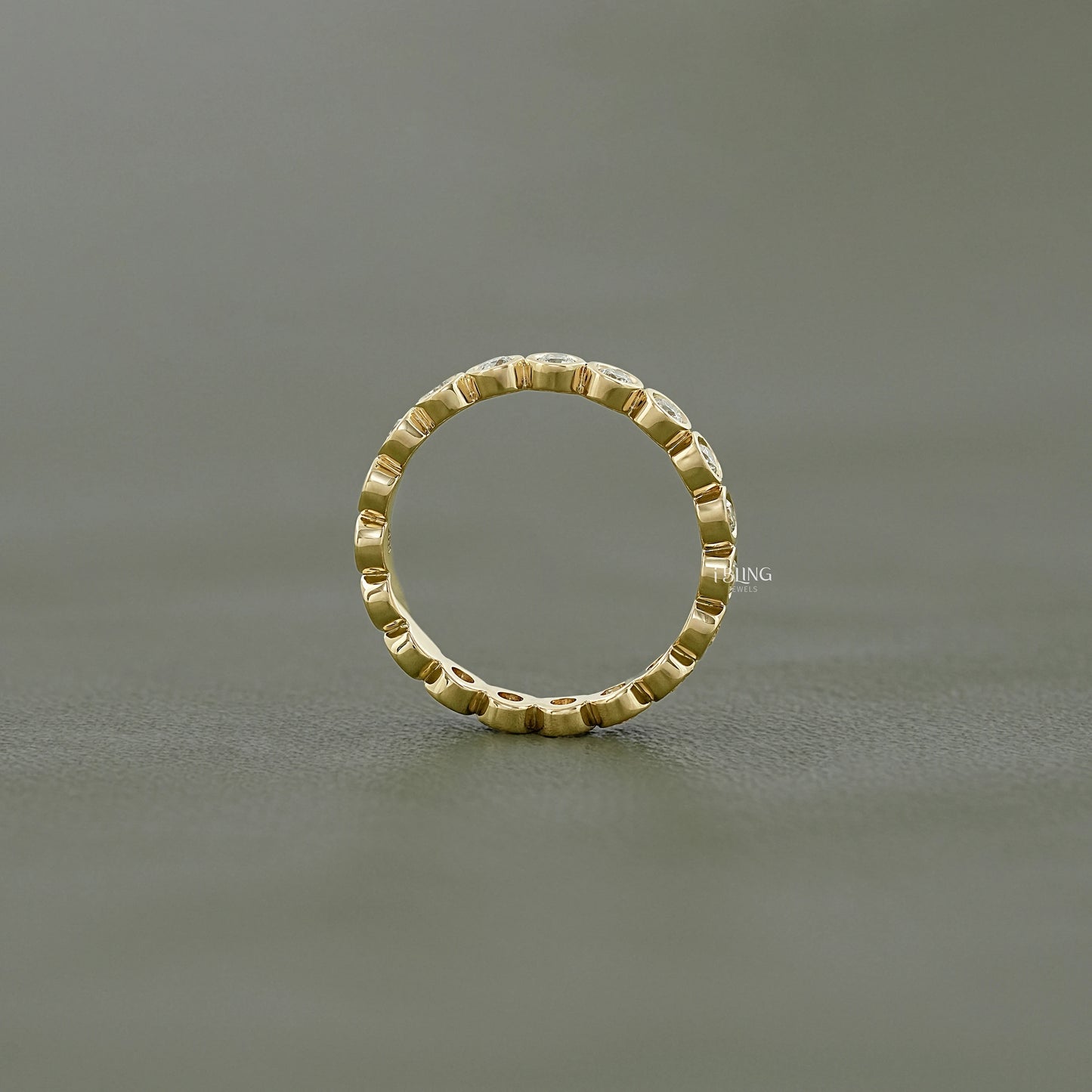 Round Bezel Set Lab Grown Diamond Wedding Band Full Eternity