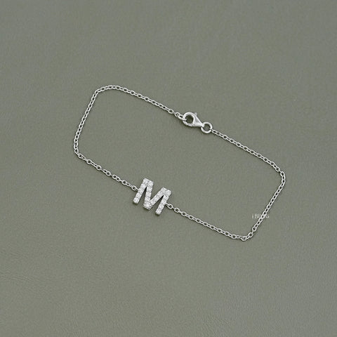 Round Cut Lab Grown Diamond M Letter Necklace
