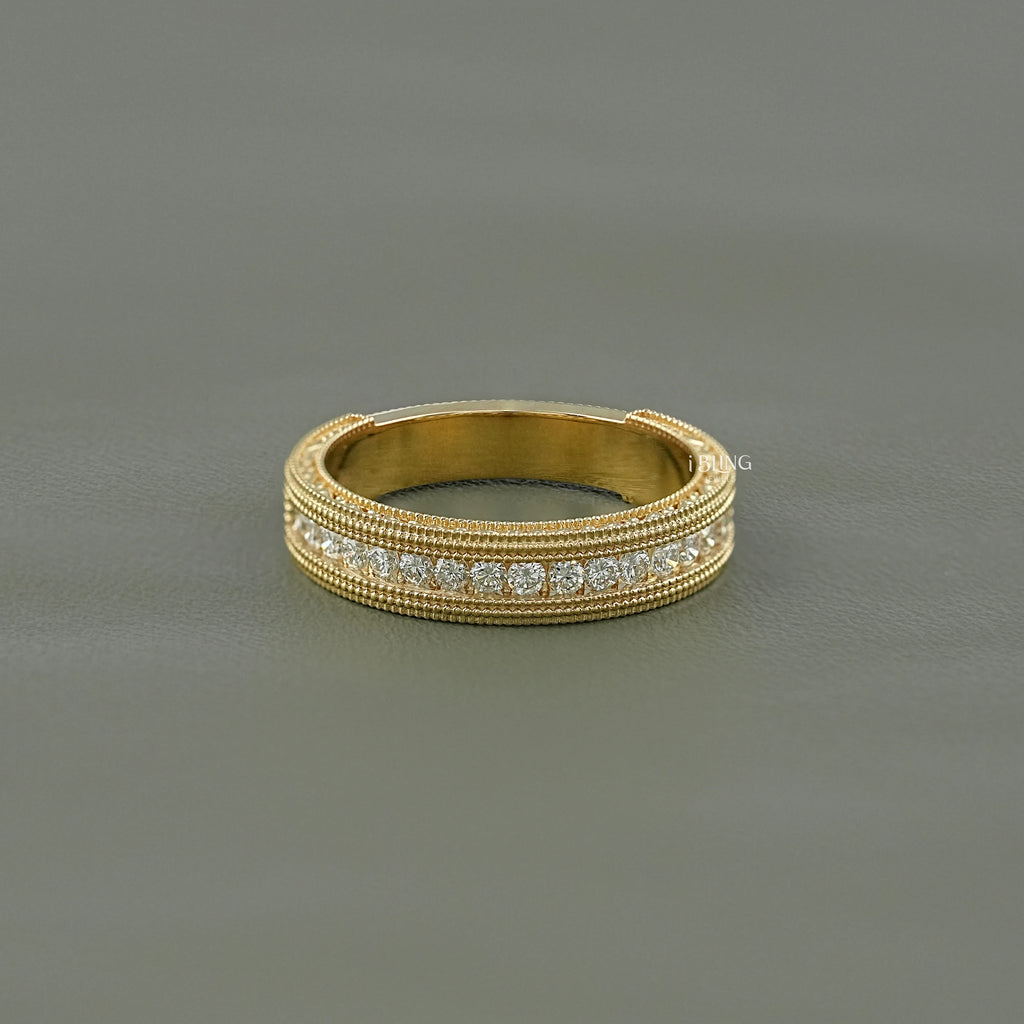 Round Diamond Filigree Set Unisex Wedding Band