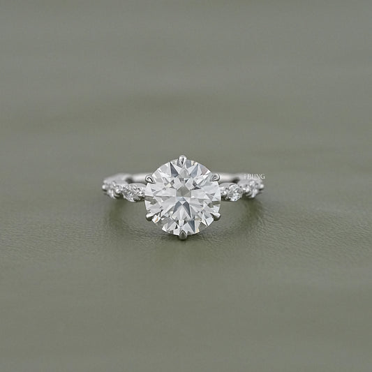 Round Diamond Cluster Accent Set Ring Solitaire Accent Ring
