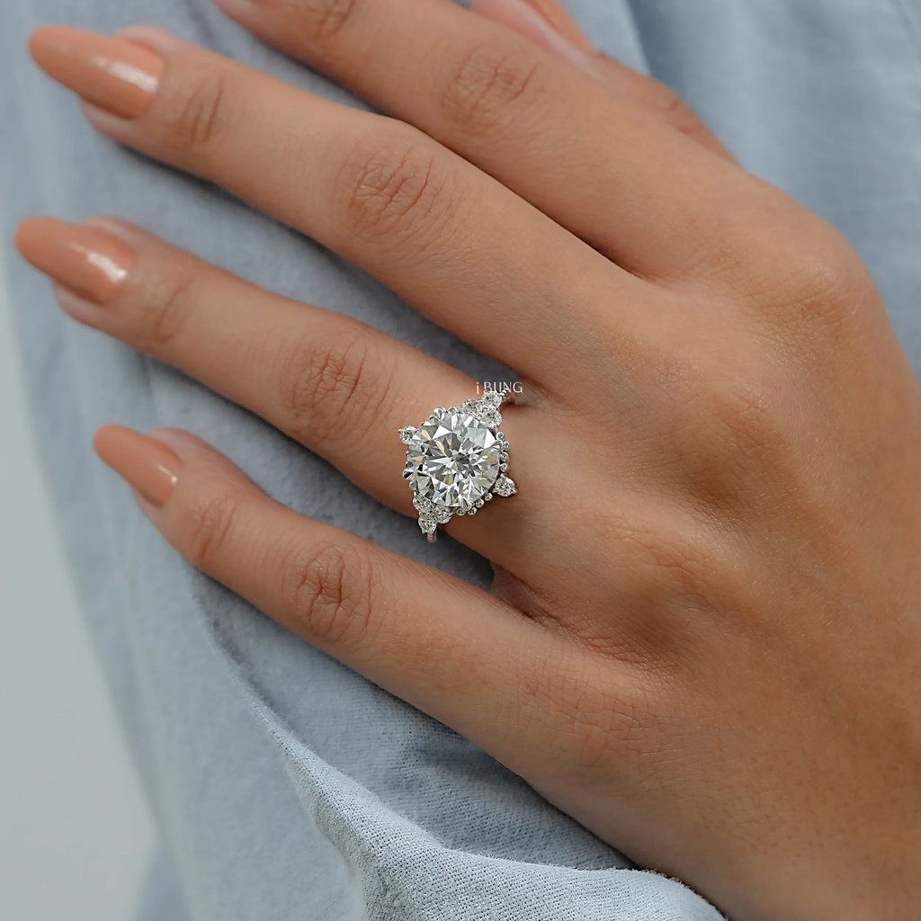 Round Cut Diamond Beads Engagement Ring