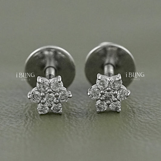 Floral Style Round Diamond Cluster Set Earrings Stud
