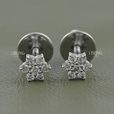 Floral Style Round Diamond Cluster Set Earrings