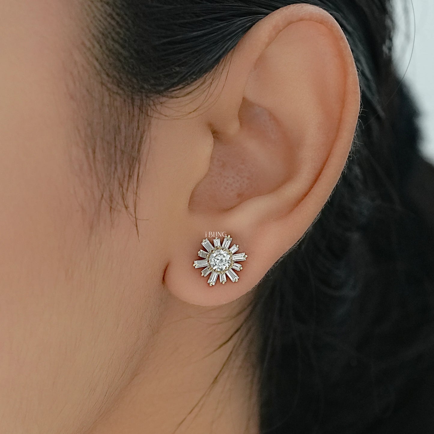 Round Lab Diamond Cluster Set Stud Earrings Stud