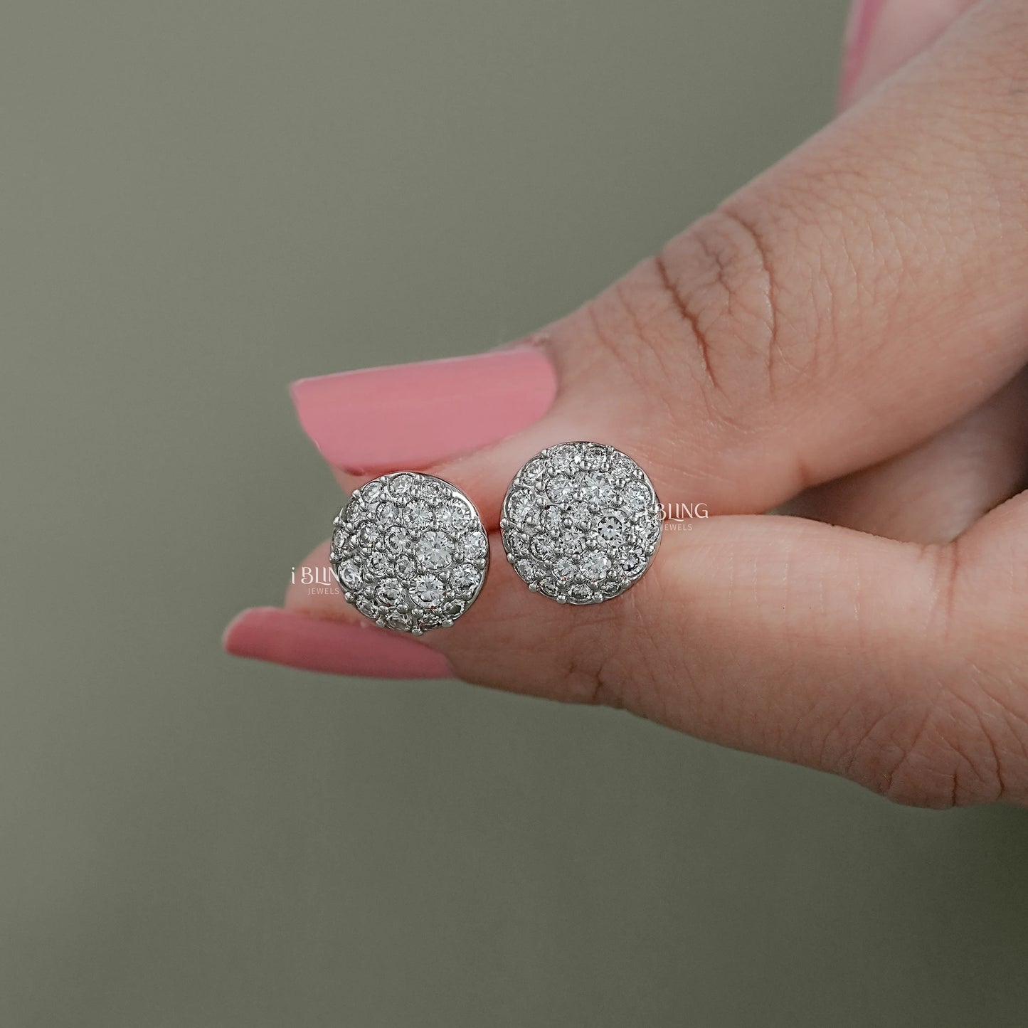 Round Lab Diamond Cluster Stud Earrings
