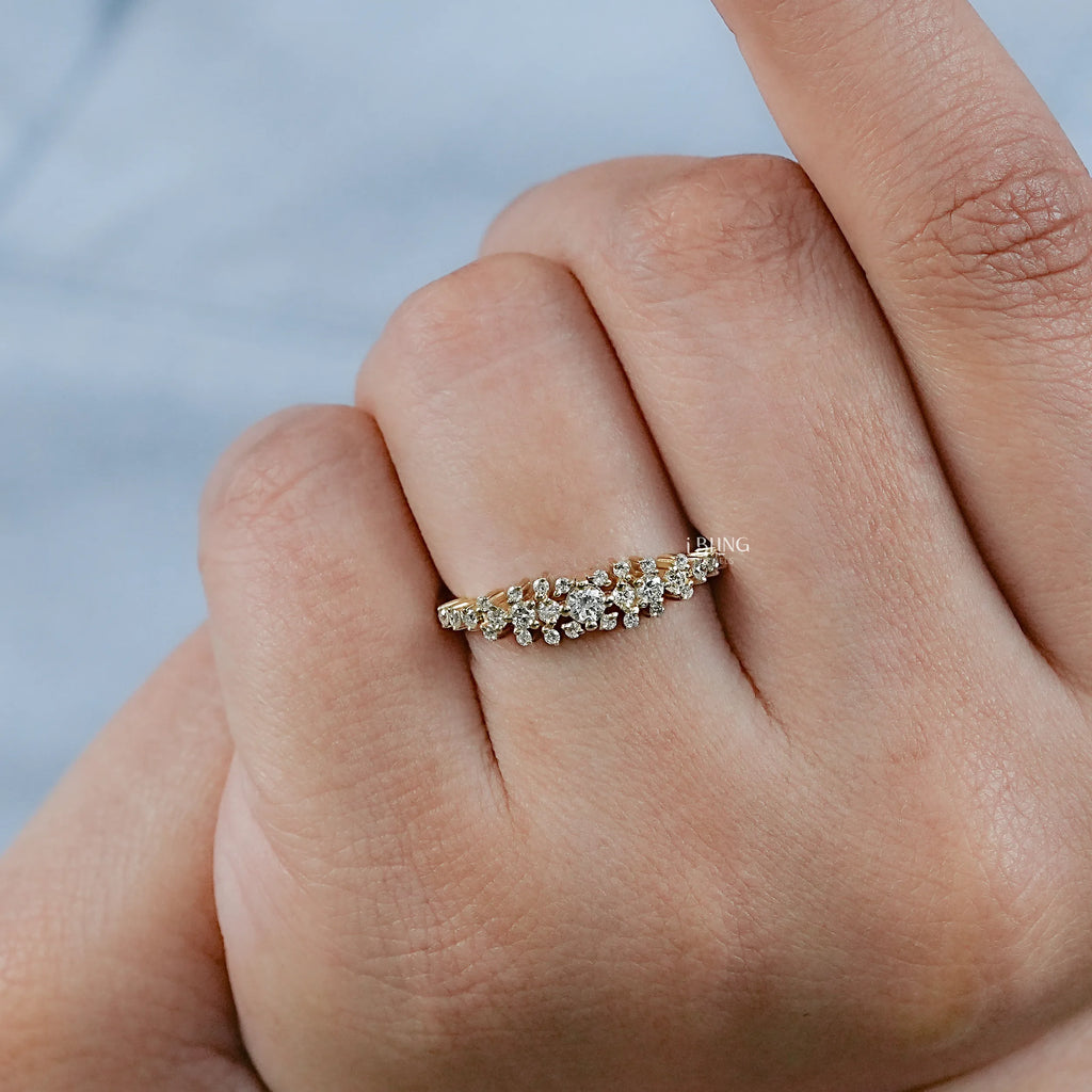 Round Lab Diamond Cluster Wedding Band