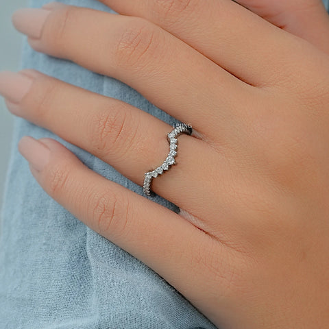Round Cut Lab Grown Diamond Curved Wedding Band