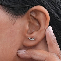 Curved Bar Round Diamond Stud Earrings