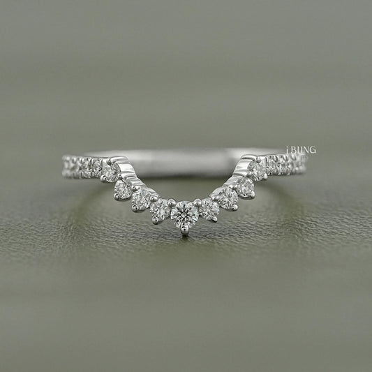 Round Cut Lab Grown Diamond Curved Wedding Band Wedding Band