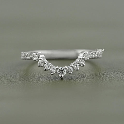 Round Cut Lab Grown Diamond Curved Wedding Band