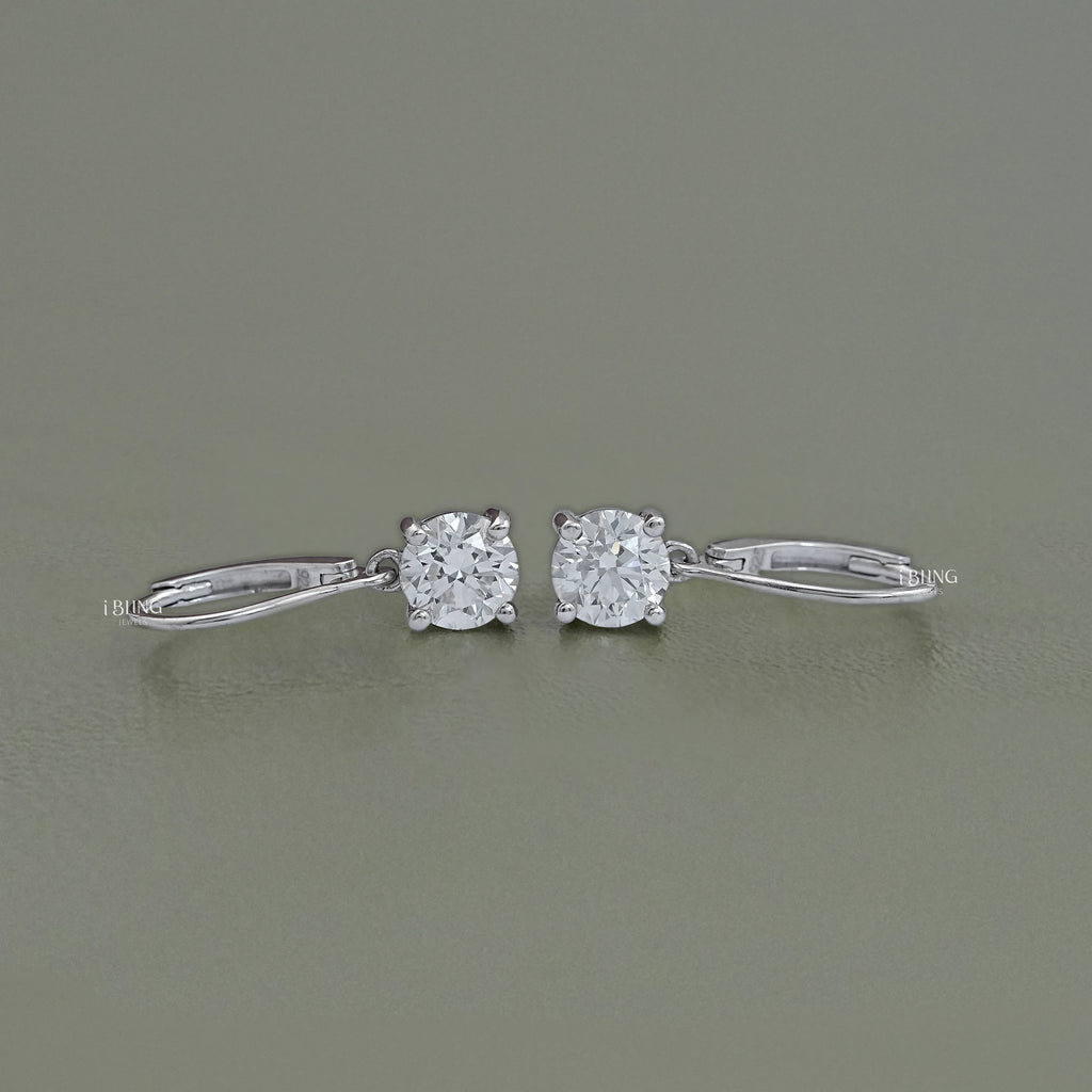 Round Solitaire Diamond Dangle Drop Earrings