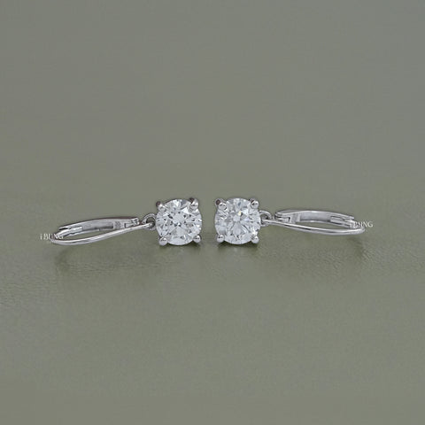 Round Solitaire Diamond Dangle Drop Earrings